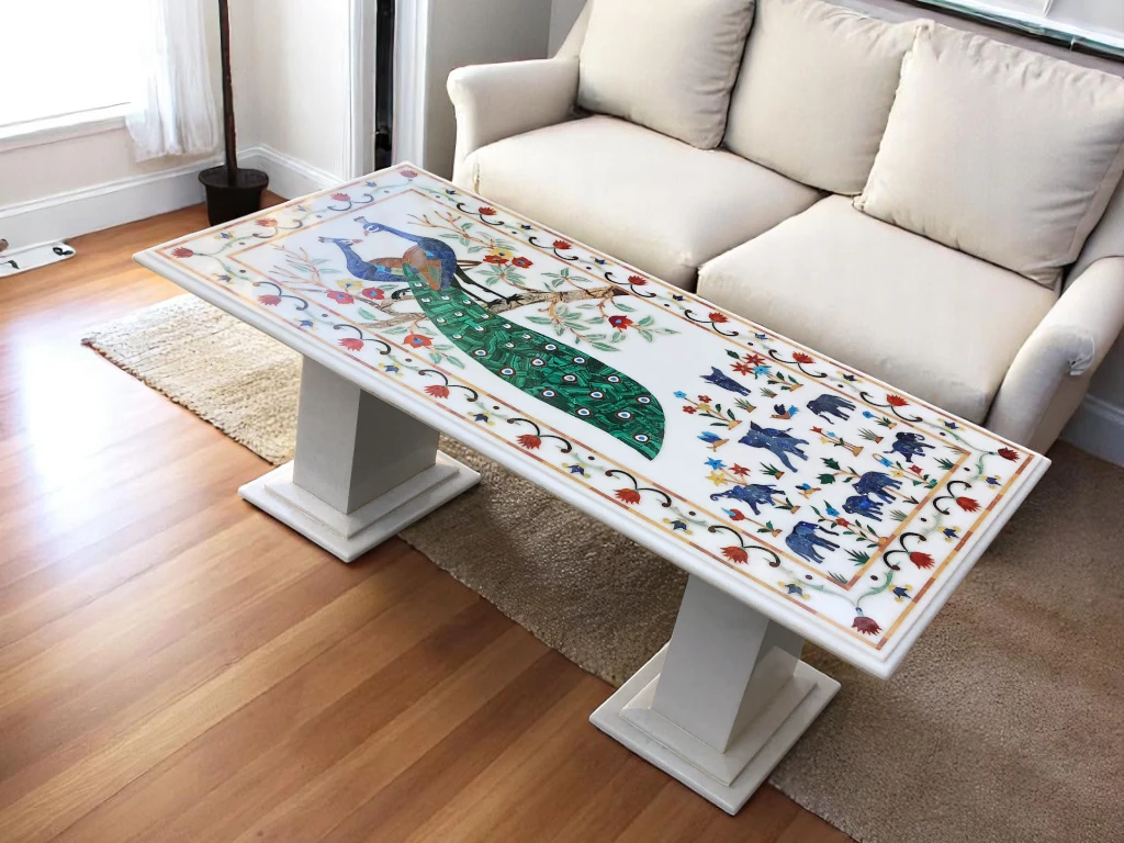 Marble Top Rectangular Dining Table -  Vedant Artisans